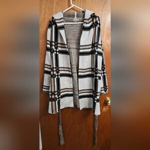 Christian Siriano NY Plaid Hooded Cardigan Wrap Belted Dress Up Or Down 2xl